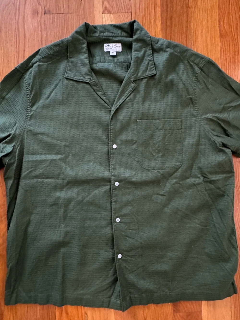 J.Crew Olive Green Textured Shirt XL Cotton Waffle Seersucker Casual